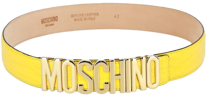 moschino thick leather logo belt