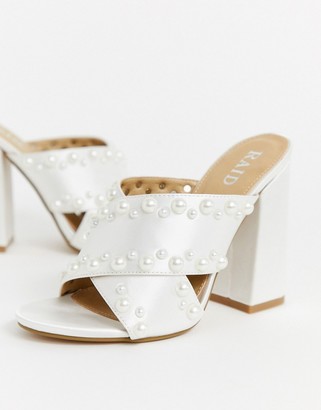 Be Mine Bridal Melisa pearl detail heeled mules in ivory satin