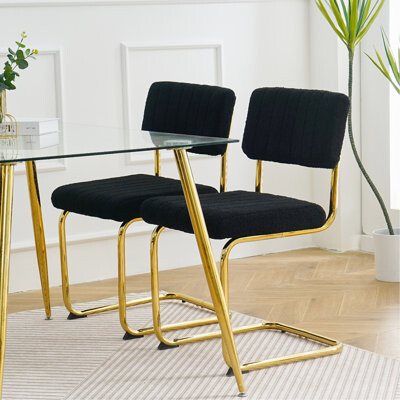 Of 2 Modern Simple Black Dining Chairs - Gold Metal Legs, Sponge Seat, Non-slip Adjustable Feet, Charming Design 2pcs With Legs Cushioned Slip Elegant