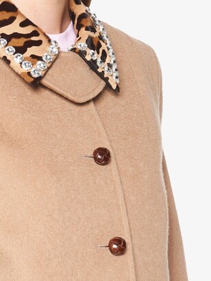 Miu Miu Embellished Leopard Print Collar Single-Breasted Coat