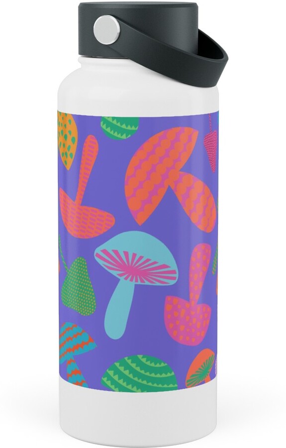 Wide Mouth Photo Water Bottles: Mushroom Tossed - Bold, Stainless Steel, 30oz, Purple