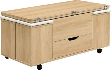 Multi-Functional Lift-Top Coffee Table with Hidden Storage and Stools,Multi-Function Modern Center Table with 4 Stools and Casters,Perfect for Modern