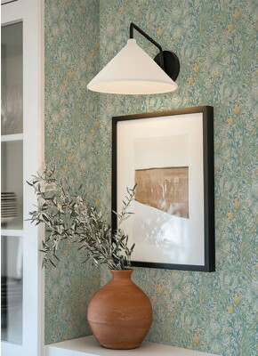 WallPops! Golden lily Boughs Green Peel and Stick Wallpaper