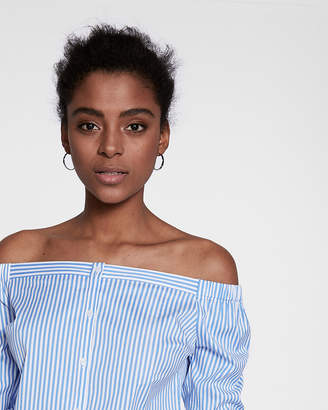 Express Striped Off The Shoulder Button Front Blouse