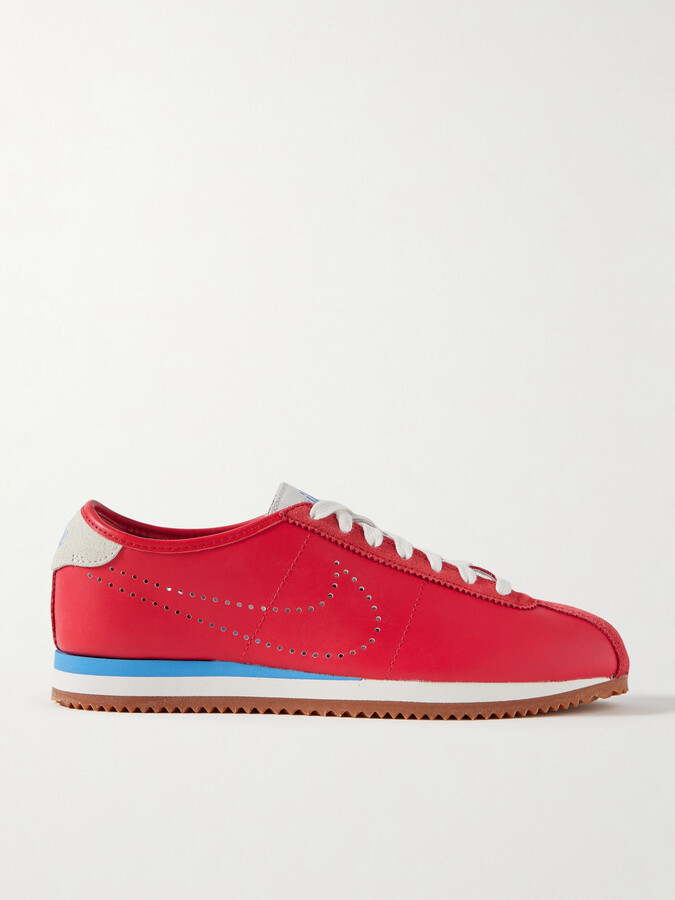 Nike Cortez Decon Suede-trimmed Perforated Leather Sneakers - Red