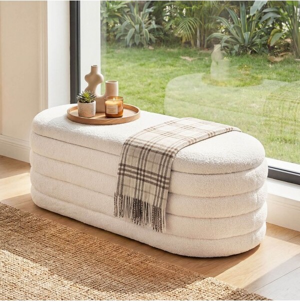 Costway CostwayUpholsteredFabricStorageOttomanBenchEntrywayBedroomBenchEndofBedStool