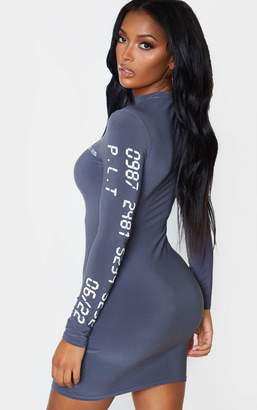 PrettyLittleThing Shape Charcoal Zip Detail Bodycon Dress