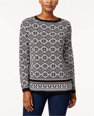 Karen Scott Cotton Printed Sweater, Created for Macy's