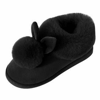 MoneRffi Slippers Women Winter Warmth Slippers Memory Foam Soft Plush Comfortable Cotton Shoes Warmth Plush Slippers Winter Shoes Non-slip Lightweight Home Slippers Cotton Shoes(C-black5.5 UK)