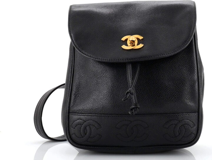 Chanel Black Caviar Leather Vintage CC Drawstring Backpack Chanel