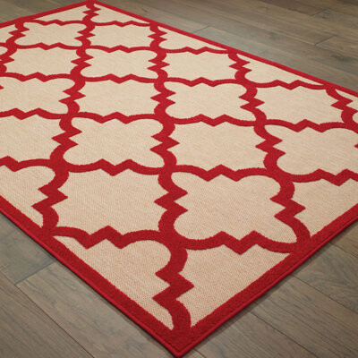 Laub Geometric Machine Woven Sand/Cherry Red Indoor / Outdoor Area Rug
