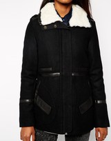 Thumbnail for your product : Doma Wool Coat with Leather Trims and Shearling Collar