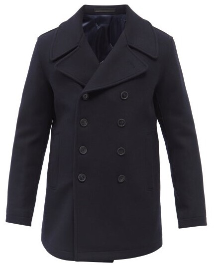 Giorgio Armani Double-breasted Virgin Wool-blend Pea Coat - Navy - ShopStyle