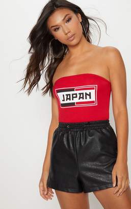 PrettyLittleThing Red Japan Slogan Bandeau Thong Bodysuit