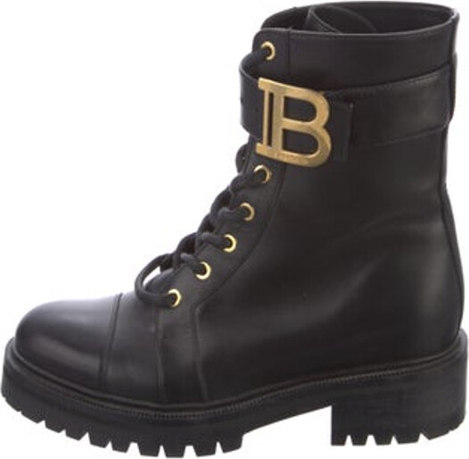 Balmain Leather Ankle Combat Boots Black Round-Toes Platform Lace-Up Closure at Uppers Unfortunately due to restrictions this item may not be eligible for shipping in all areas.