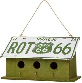 Glitzhome 14" Hanging Wood and Metal Green Licence Plates Garden Birdhouse