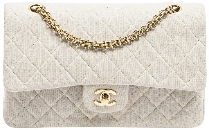 Chanel Ivory Quilted Jersey Canvas Medium Double Flap Bag