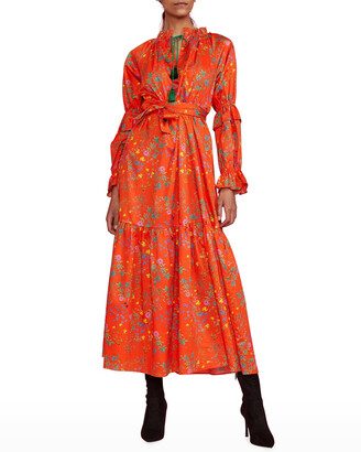 Cynthia Rowley Floral-Print Tie-Neck Cotton Maxi Dress
