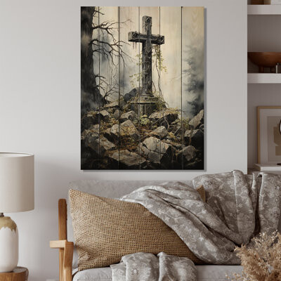Red Barrel Studio Religious Cross Sacred Solace I On Wood Print