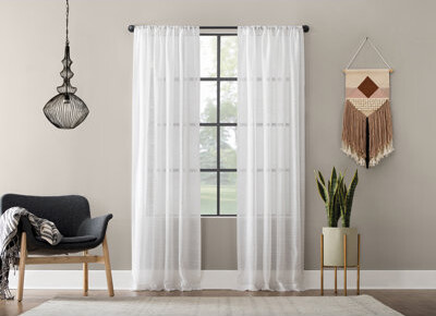 Clean Window Textured Slub Anti-Dust Striped Semi-Sheer Rod Pocket Curtain Panel