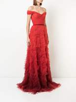 Thumbnail for your product : Marchesa Notte off shoulder ombré textured gown