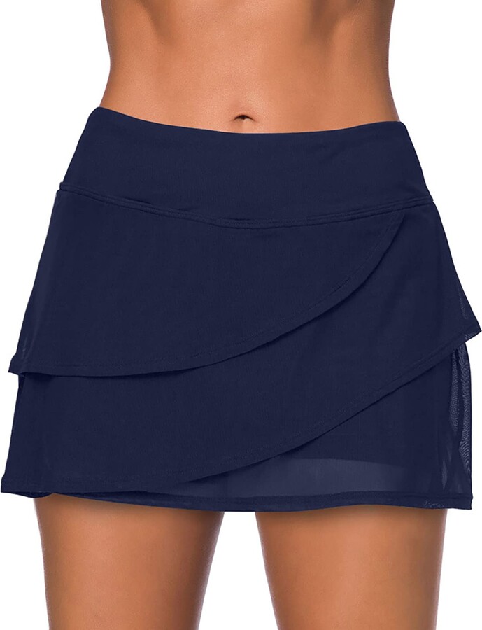 GOTOTOP Womens High Waist Swimming Skirt Tankini Bikini Bottom Flounces  Basic Lined Swimdress Swim Dress Mini Beach Skirt(XL-Dark Blue) - ShopStyle