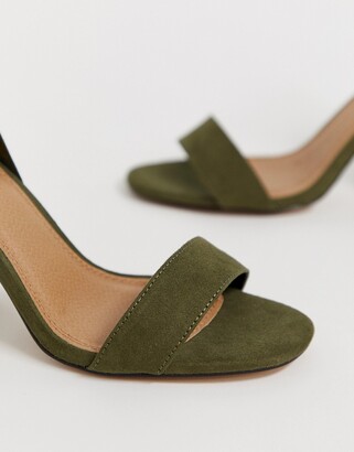 ASOS DESIGN DESIGN Wide Fit Howling tie leg heeled sandals in khaki