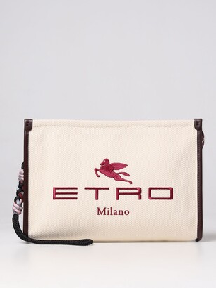 Etro clutch in canvas with embroidered logo - ShopStyle