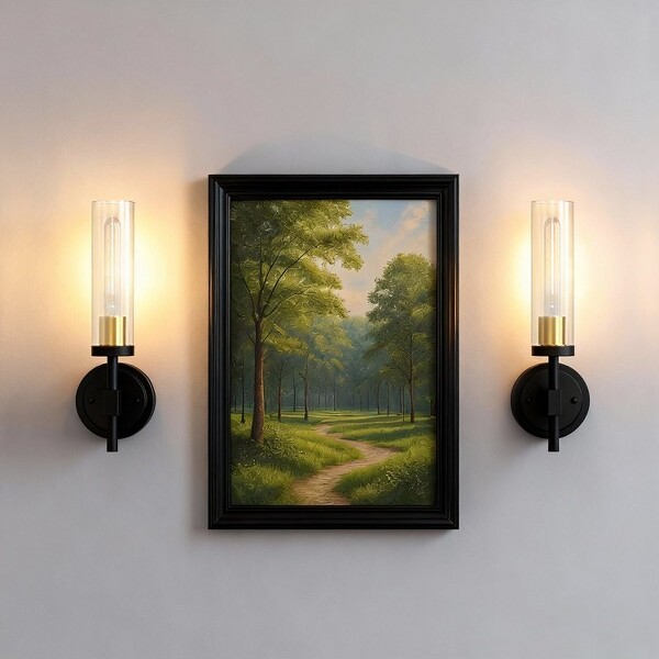 YANSUNSetof2ClearGlassWallSconcesModernIndoorWallLightinSandBlackwithGoldInteriorE26Socket