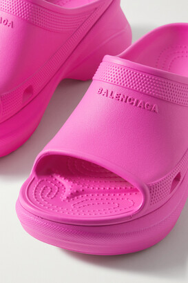 Balenciaga + Crocs Pool Perforated Neon Rubber Slides - Pink - ShopStyle