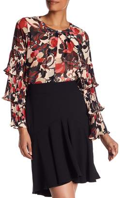 Badgley Mischka Pleated Floral Blouse