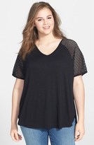 Thumbnail for your product : Sejour 'Reese' Perforated Sleeve Slub Knit Tee (Plus Size)