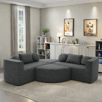 Boneless Modular Compression Sectional Sofa With Deep Seating And Curved Design
