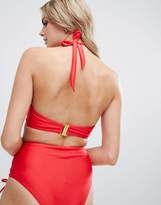 Thumbnail for your product : Wolfwhistle Wolf & Whistle Fuller Bust Exclusive strung and gathered underwired halter bikini top in red
