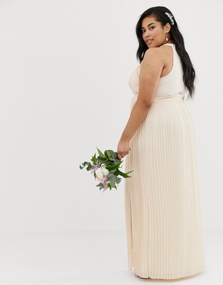 TFNC Plus bridesmaid exclusive pleated maxi dress in pearl pink