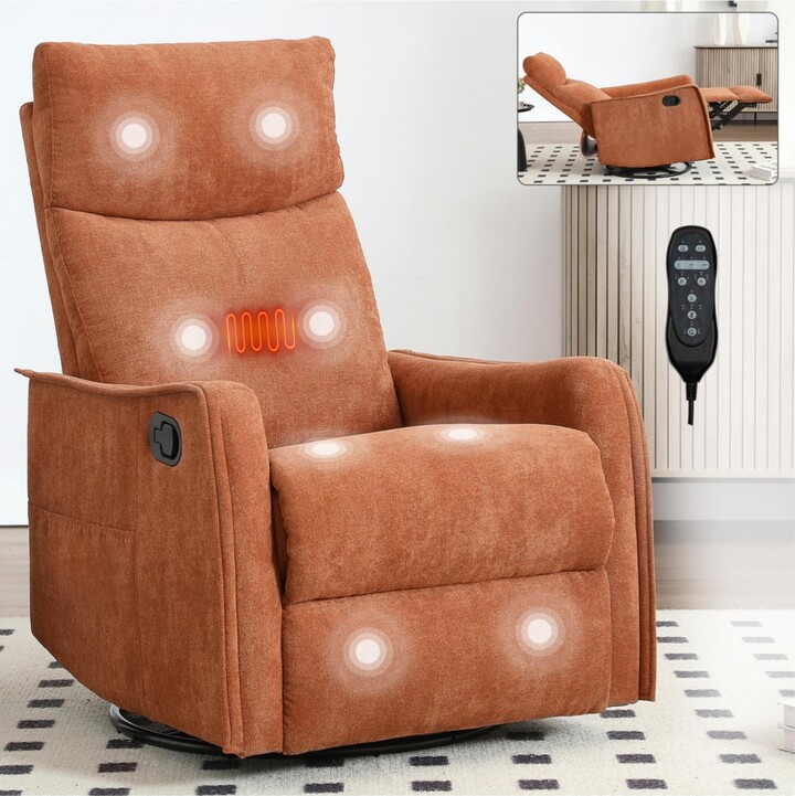 Streamdale Furniture Streamdale Heat Massage Manual Recliner Chair with Rocker and Swivel in Fabric for Living Room Orange