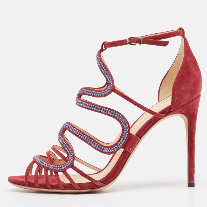 Alexandre Birman Burgundy Suede Ankle Strap Sandals