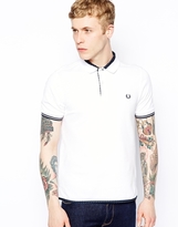 Thumbnail for your product : Fred Perry Polo with Polka Dot Trim in Slim Fit - White