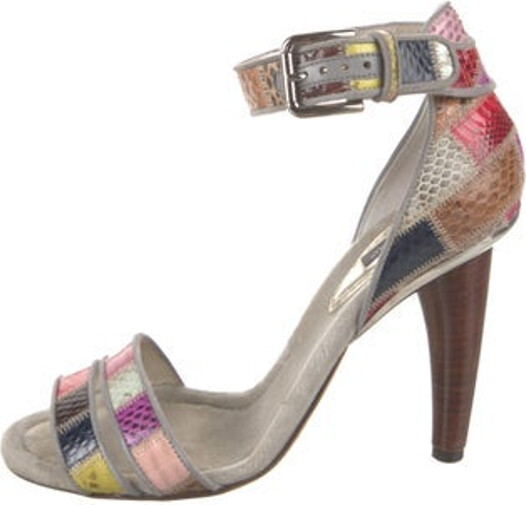 Dolce & Gabbana Vintage Sandals Grey Snakeskin Animal Print Suede Trim Platform Buckle Closure at Ankles