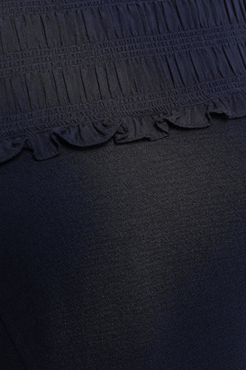 Sandro Velvet-trimmed Shirred Crepe Mini Dress