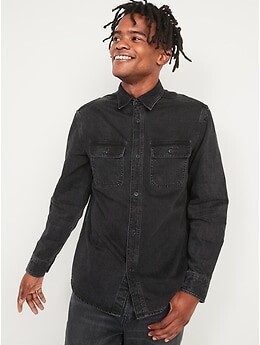 Old Navy Regular-Fit Long-Sleeve Black Jean Workwear Shirt for Men -  ShopStyle