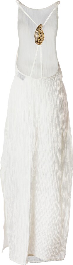 HAMOULET Sleeveless White Maxi Dress With Sculptural Pendant And Side Slit