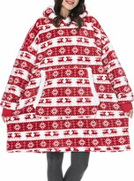 Thumbnail for your product : Achlibe Women Blanket Hoodie Oversized Warm Comfy Plush Snuggle Fluffy Hoodie Christmas Sweatshirts Jumpers (A-e-Red Snowflake
