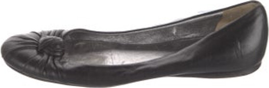 Prada Leather Flats Black Round-Toes Designer