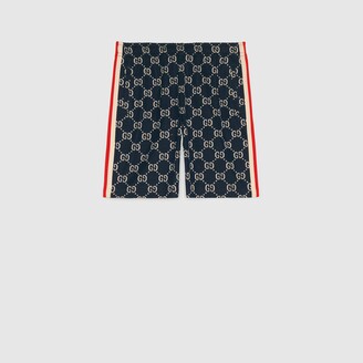 NWT $880 GUCCI Mens Red Blue GG Logo Print Twill Denim Shorts