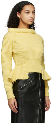 Alexander McQueen Yellow Rib Knit Peplum Sweater