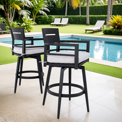 Latitude Run Modern Outdoor 2-Piece Swivel Bar Chairs With Aluminum Frame, 360° Swivel, Ergonomic Backrest, And Weather-Resistant Sunbrella Cushions.