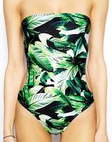 Thumbnail for your product : ASOS Leaf Print Cut Out Bandeau Swimsuit