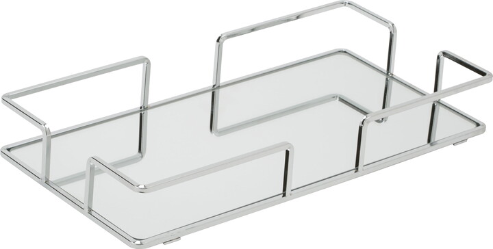 Home Details Modern Rectangular 7" x 14" Vanity Mirror Tray Makeup Organizer, Chrome