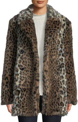 Joie Tiaret Leopard-Print Faux-Fur Snap-Front Coat